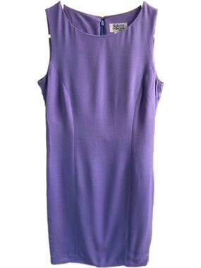Style Co Vintage 100 Silk Satin Shift Dress 8P Periwinkle Petite Wedding Guest